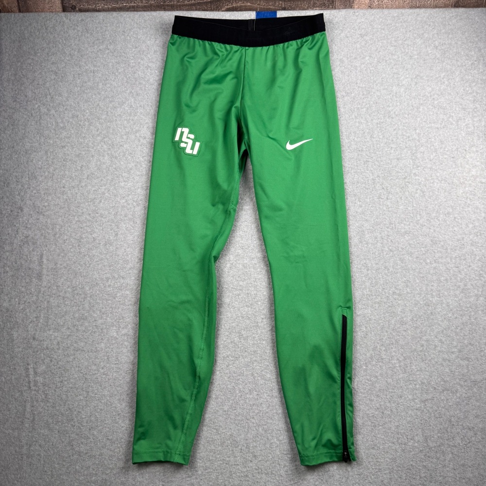 Nike Compression Tights Mens Medium Green NSU Norfolk State Ankle Zip Leggings